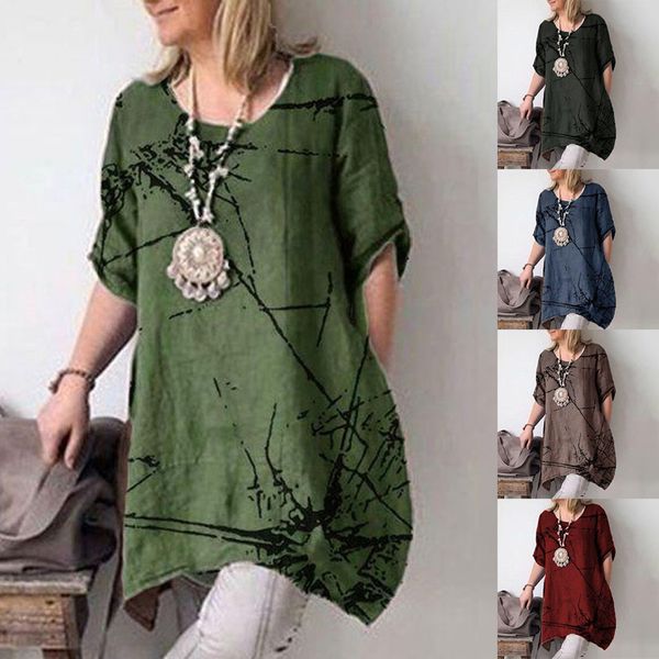 

2019 fashion elegant women summer casual short sleeve round neck printed loose t-shirt tee shirt femme, White
