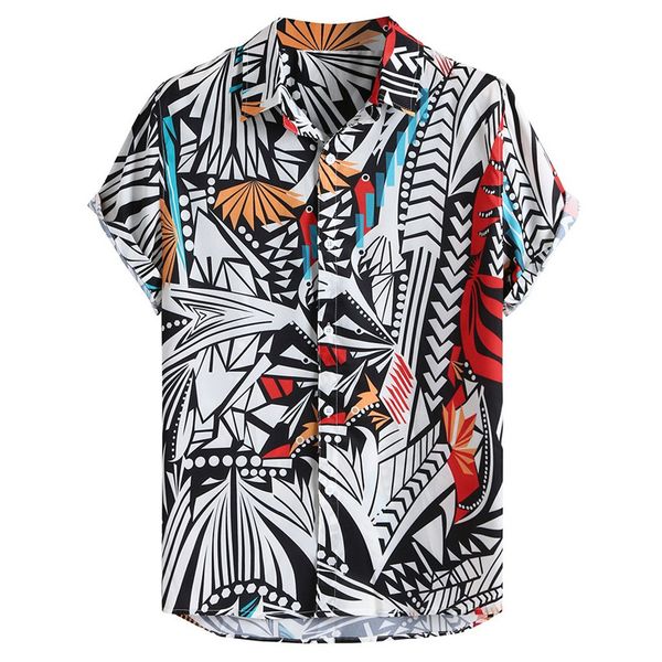 

klv shirt mens hit color printing turn down collar short sleeve loose casual shirt hawaiian holiday shirts leisure shirts, White;black