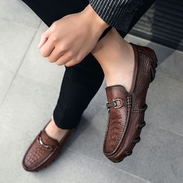 

men casual shoes outdoor fashion men loafers genuine leather shoes summer breathable cow leather moccasins big size 47, Black