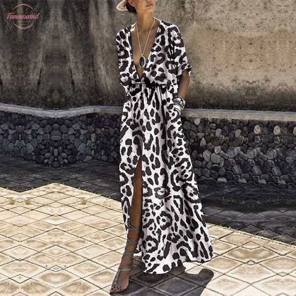 

ball gown women leopard print dress 2020 autumn v neck high waist split maxi long beach party dresses casual plus size, Black;gray