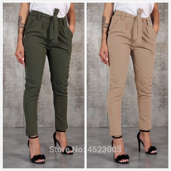 

new autumn women high waist harem pants bandage elastic waist trousers, Black;white