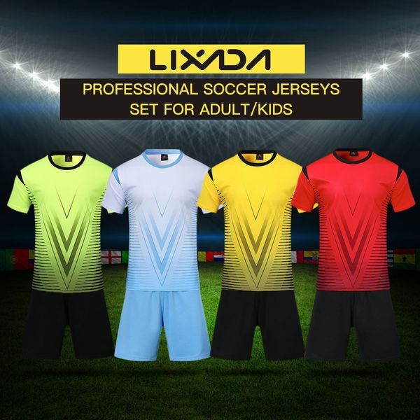 

lixada adult/kids breathable soccer set professional soccer jerseys set cycling running jerseys uniform children football shirt, Black;blue