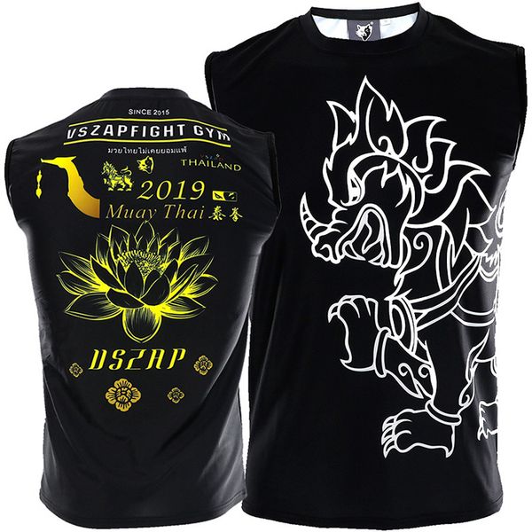 

vszap thai muay thai sleeveless vest combat t-shirt fitness quick dry male stretch fighting jiu-jitsu, Black;red