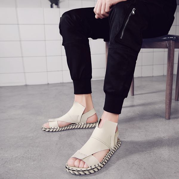 

2020 leather man sandals summer shoes men beach casual shoes krasovki tenis slippers male sandalias hombre male comfortable shoe, Black