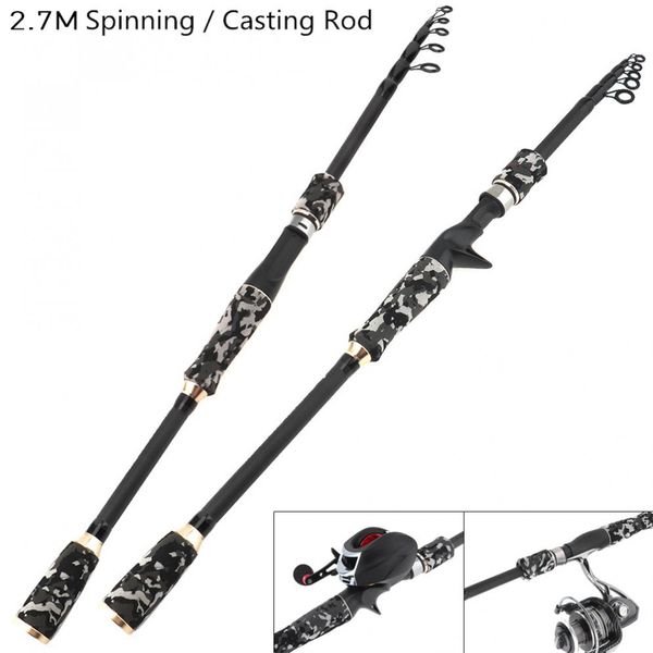 

2.7m gray carbon fiber lure fishing rod spinning casting rod 7 section ultra light travel fishing pole lure tackle