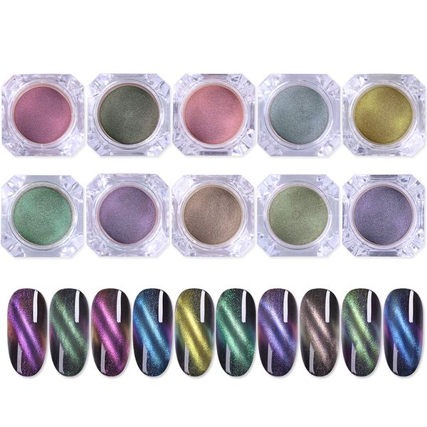 

nail cat eye magnet nail art glitter 3d magic magnetic glitter dust for uv gel art pigment 0.5g 1 box, Silver;gold