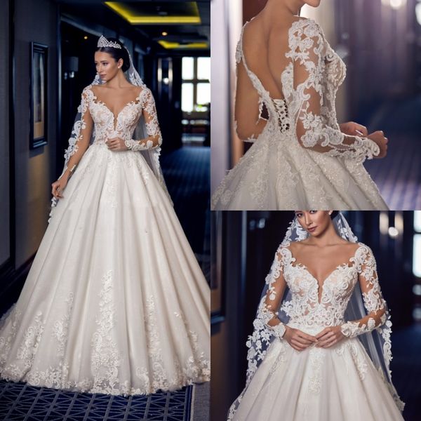 

bohemian beach 2019 свадебные платья кружева аппликация бисер с длинным рукавом свадебные платья boho тюль линия свадебное платье халат де м, White