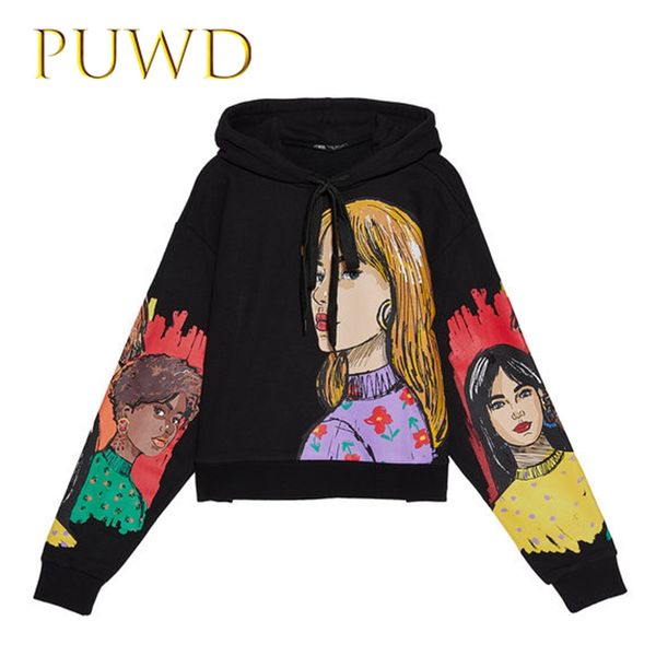 

puwd 2019 autumn and winter style euro-american girl printed hat guard, Black