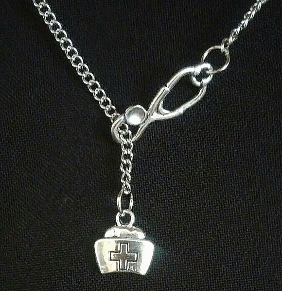

ancient silver stethoscope nurse hat charm pendant necklace creative designer necklace couple jewelry doctor nurse medical rescue gift