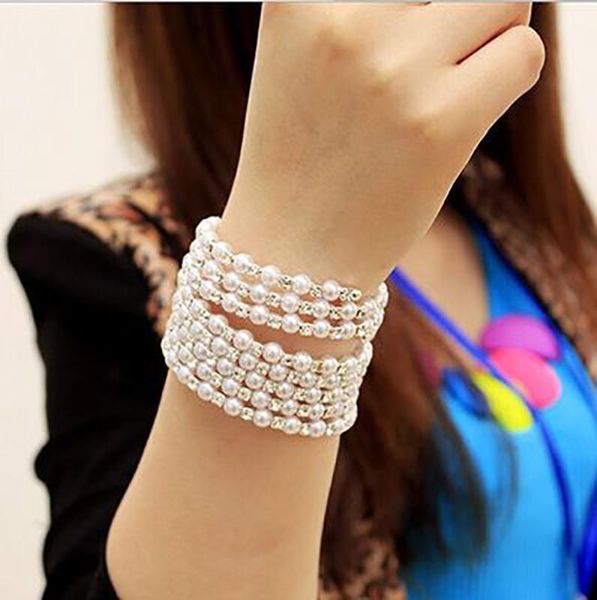 

2020 korean new fashion multilayer pearl winding spiral bracelet, Black