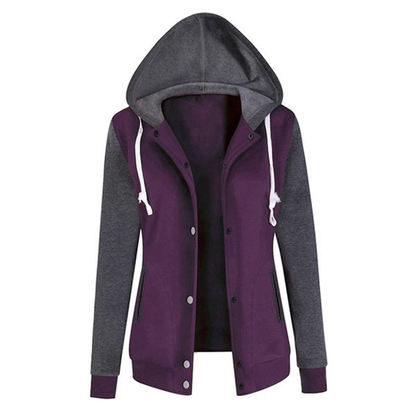 

women hoody pocket jackets coats 2018 autumn casual stitching long sleeve hooded single breasted jacket ladies outerwear coat, Black;brown
