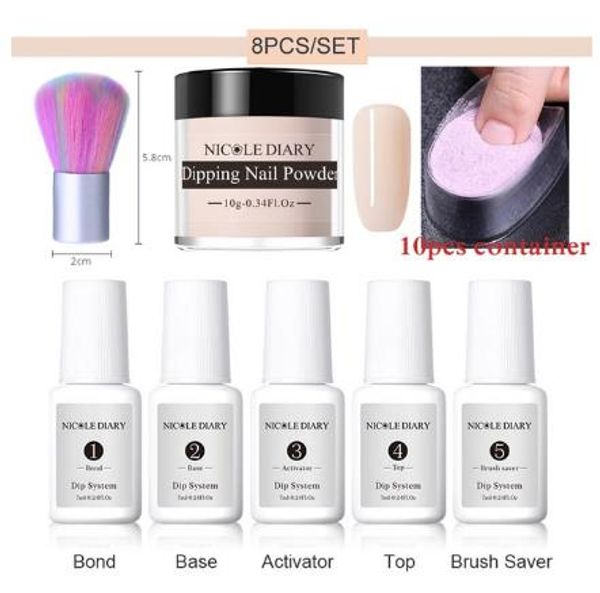 

8pcs/set dipping nail glitter kits pink gradient french chrome pigment natural fast dry without lamp cure, Silver;gold