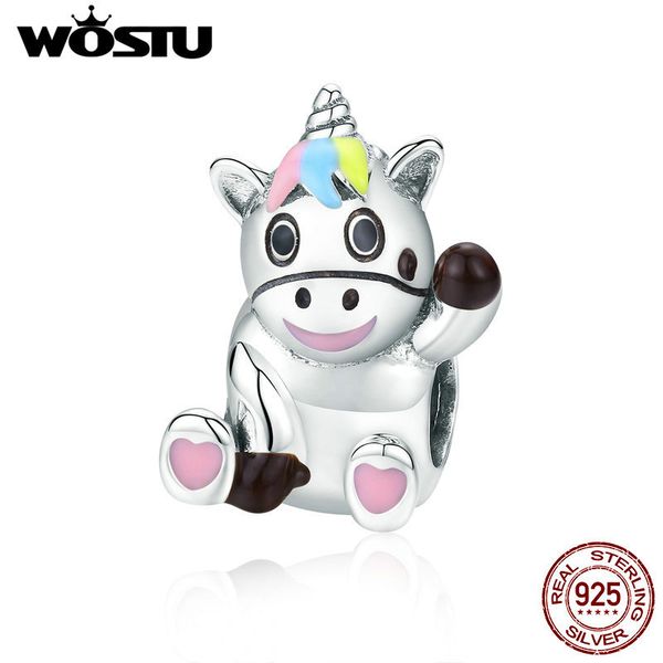 

wostu 925 серебрянные cute unicorn животных бисер fit оригинальные браслет подвеска для женщин шариков изготовление ювелирных изделий ctc041, Blue;slivery