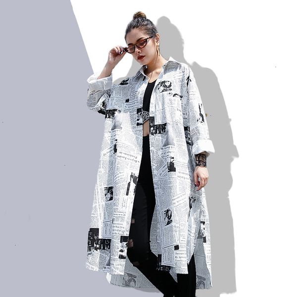 

summer blouse womens clothing 2019new spring summer lapel long sleeve printed loose irregular big size shirt women blouse fashion jf008, White