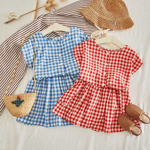 

ребёнки летняя одежда set 2020 дети хлопок одежда наборы plaidtshirt + юбка дети девочек 2pieces эпикировка roupa infantil, White