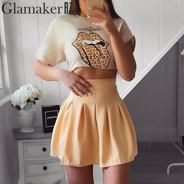 

glamaker белый губы печать o-образным вырезом трикотажные футболки женщин мода офис леди весна топы тис лето сексуальный вечернее короткая к, White