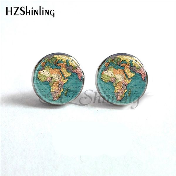 

2019 world earth studs earrings world map glass earrings globe jewelry world earth stud earrings for woman men hz4 nes-0047, Golden;silver