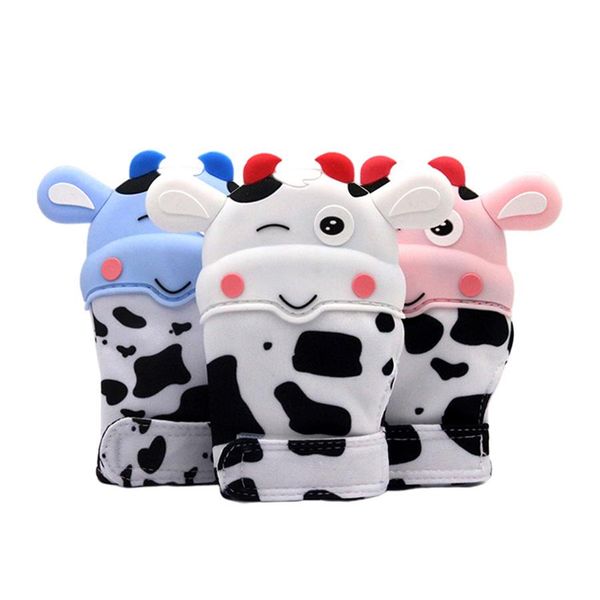 

baby silicone mitts teething mitten cow shape glove newborn sound teether chewable nursing teether natural ssucking thumb