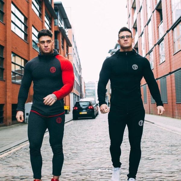 

2018 autumn winter running set men sport suits hoodies pants sets sweatshirt +sweatpants sportswear gym fitness tracksuit male, Black;blue