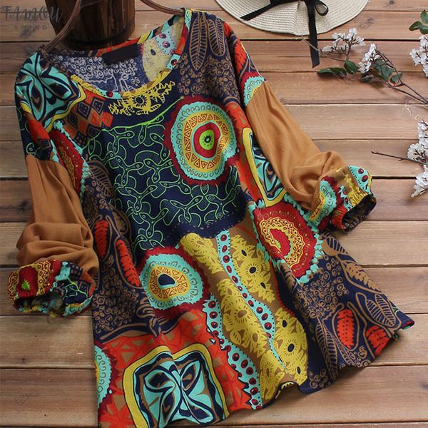 

cotton linen blouses shirts loose plus size woman o neck puff long sleeve womens and blouses print female tunic, White