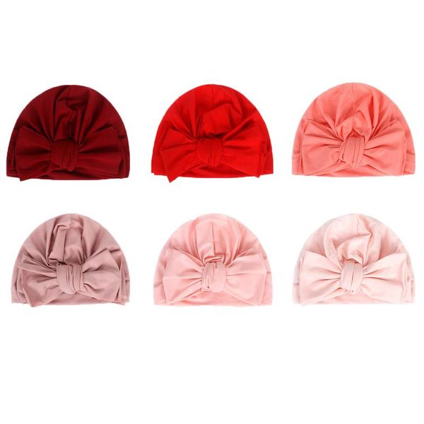 

14 colors newborn baby caps boy girl cotton hats breathable thin bow baby pleats no-brim protective stain head wrap hat, Yellow