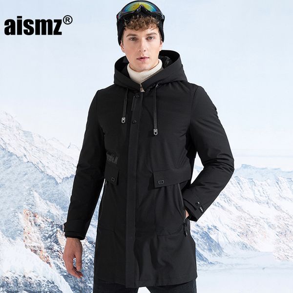 

aismz russia canada winter 90% white duck down jacket parkas men hooded windproof waterproof coat man thick warm overcoat, Black