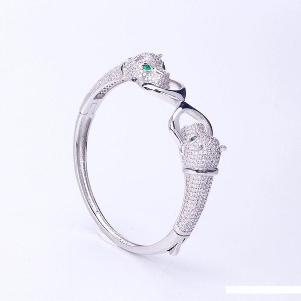 

luxury animals bangles exquisite wedding bracelets fashion designer double cheetah head bangles gold silver bracelet jewelry lover gift, Black