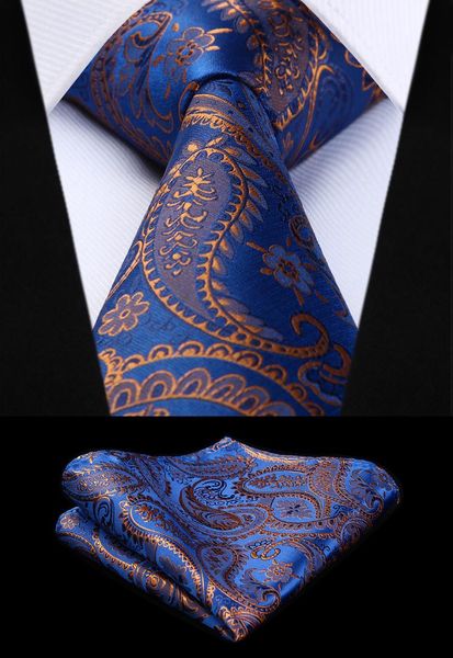 

necktie handkerchief set party wedding classic fashion pocket square tie new paisley mens tie blue woven silk tf4015b48s, Blue;purple
