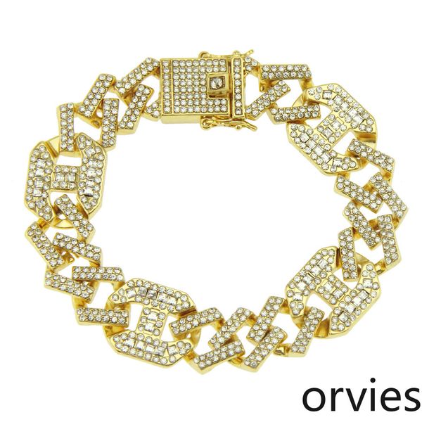 

new day button diamond cuban bracelet men hip-hop trendy nightclub bracelet