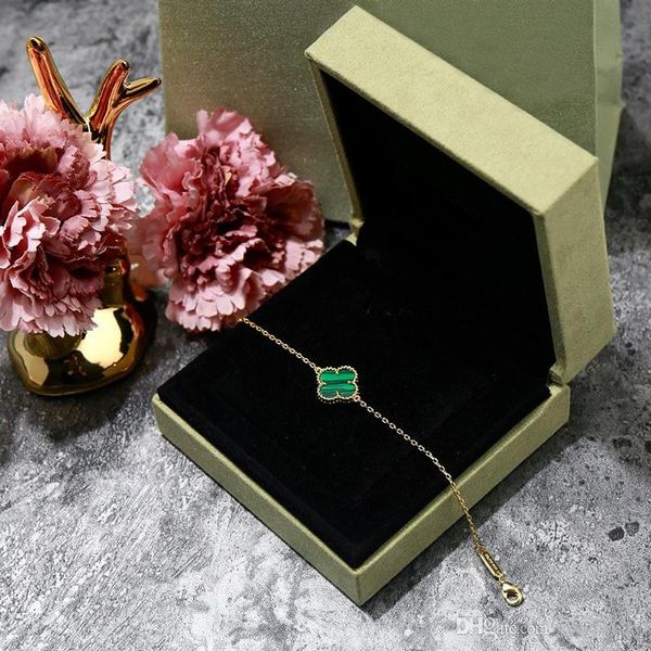 

fashion four leaf clover golde blue turquoise 1 flower bracelet for women lovers day gift classic designer brand jewelry for women with box, Black