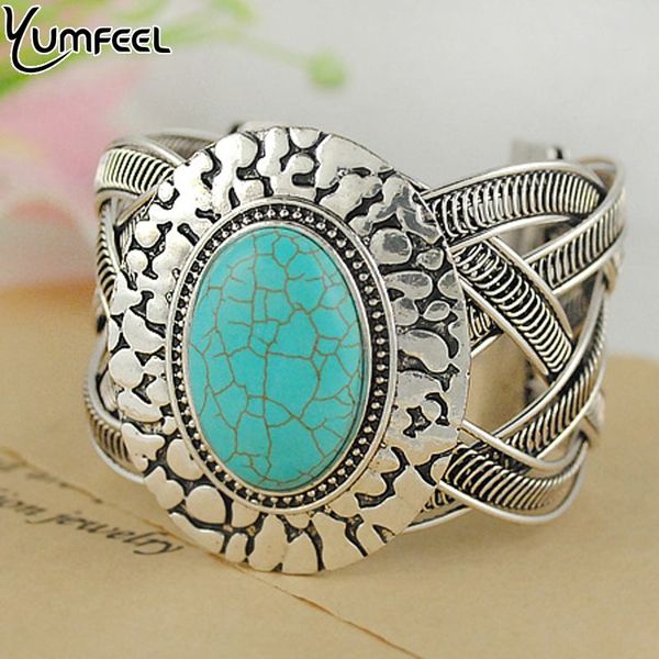 

yumfeel tibetan silver with synthetic stone bracelets fashion vintage jewelry for women gifts, White