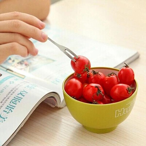 

mini forfs dessert cake fruit forks cake small fork snack knife fork two tooth fruit fo tableware household for party flatware dh0159