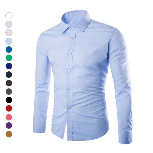 

spring autumn men shirt long sleeve solid color easy-care anti crease man casual shirts -3xl nfe99, White;black