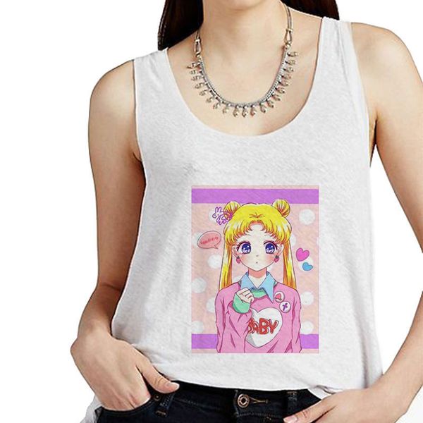 

kawaii sailor moon 90s тенниска женщины без рукавов harajuku ullzang tshirt эстетическая аниме cute tshirt мода топ тройники женский, White