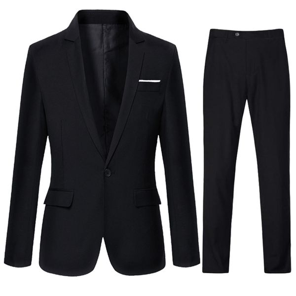 

men's suit set korean-style slim black suit pants set men's going to work wear marriage formal dress, White;black