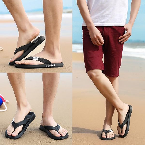 

men's shoes sandals and slippers summer eva solid color personalized flip-flops non-slip soft bottom light wear holiday beach shoes, Black