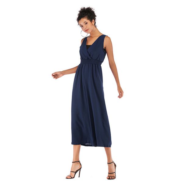 

women designer large size chiffon sling slim jumpsuit summer wide leg pantsew3tew3t, Gray