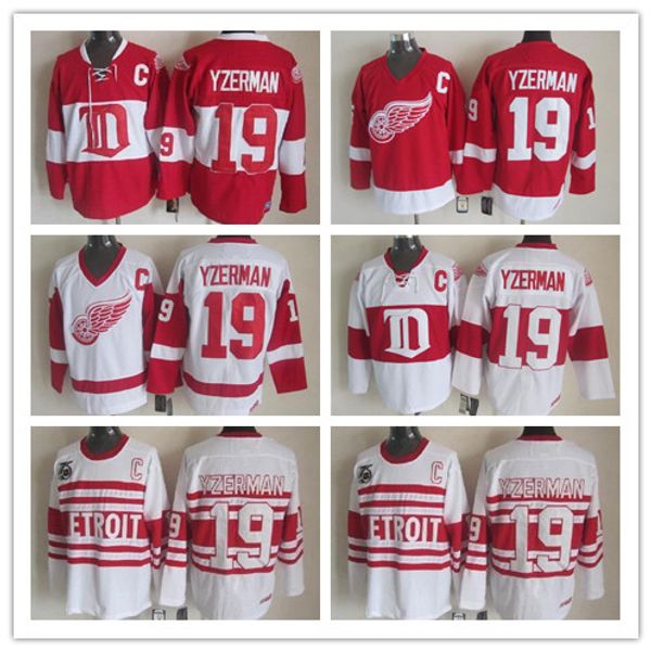 

mens vintage ccm detroit red wings #19 steve yzerman hockey jerseys vintage winter classic red white steve yzerman c patch jerseys, Black;red