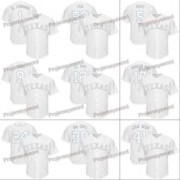 

Texas 2019 Players Weekend Rangers Jersey Elvis Andrus EL COMANDO Shin-Soo Choo Rougned Odor EL TIPO Joey Gallo Shin-Soo Choo KOREAN KID