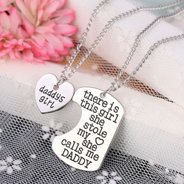

there is this girl she stole my heart she calls me daddy mommy mom grandma grandpa heart necklaces family love gifts, Silver