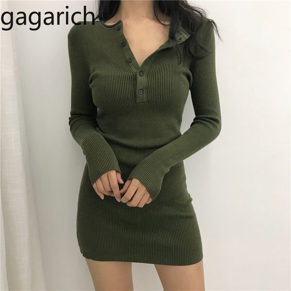 

гагарич женщины сексуальное платье 2020 весна осень с длинным рукавом твердые стрейч короткие v-образным вырезом bodycon платье дамы повседн, Black;gray