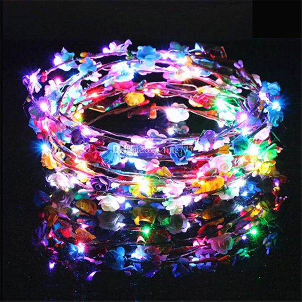 

flashing led hairbands strings glow flower crown headbands light party rave floral hair garland luminous wreath hair accessories