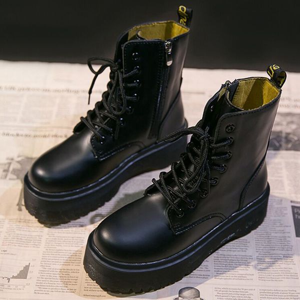 

платформа boots ковбой женская обувь кожа ботильоны для женщин ботинка зимы панк толстым дном мотоцикл сапоги подлинной mujer меха t200106, Black