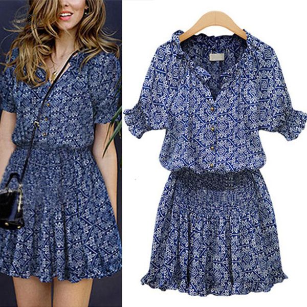 

fashion summer women dresses lady causal blue floral elegant mandarin collar v neck elastic flower new print dress designer clothes, Black;gray