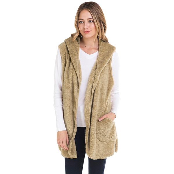 

women warm open stitch warm cashmere vest coat winter hooded waistcoats ladies casual solid sleeveless hooded coats outwears, Black;white