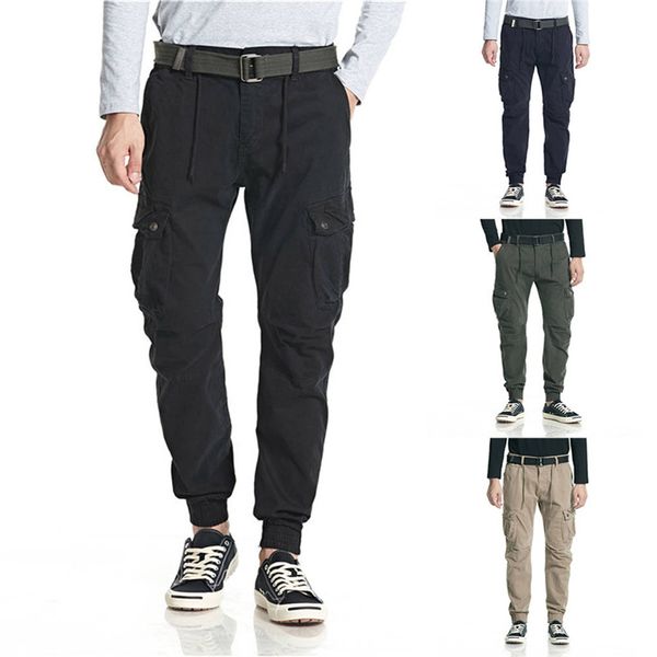 

trousers men outdoor casual straight pocket beach trousers long pants pockets hikling pants cargo men pantalones hombre, Black