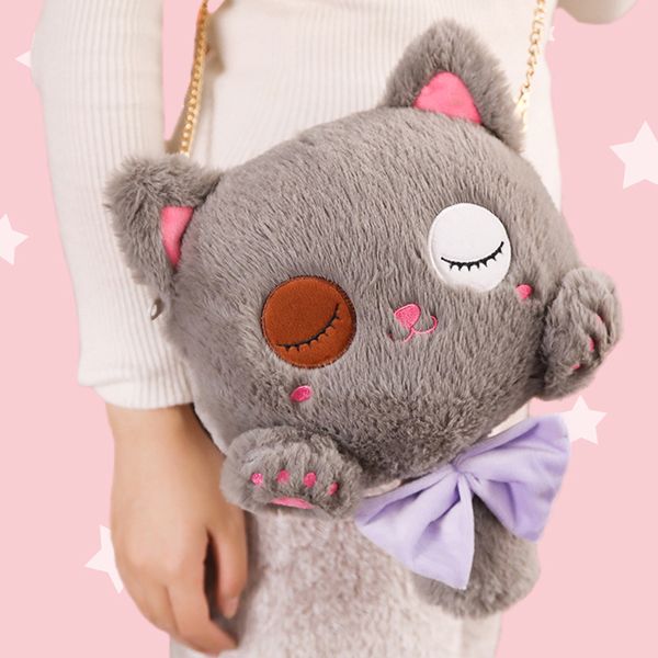 

kawaii size 24*20cm cartoon cat plush backpack , baby kid's kindergarten plush kitten satchel messenger bag plush backpack gifts