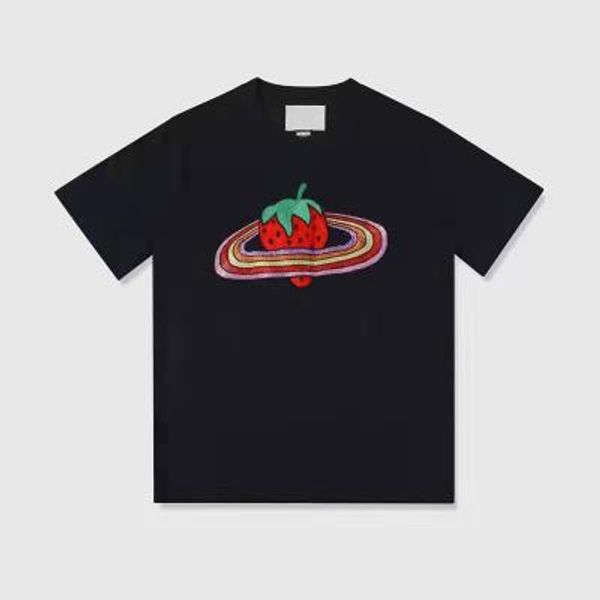 

20ss made in italy universal strawberry embroidery logo beige tee street fashion casual short sleeve shirt guc men women, White;black