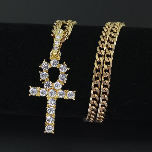 

stainless steel cuban chain new men's iced out cross pendant necklace fashion jewelry bling bling, Silver