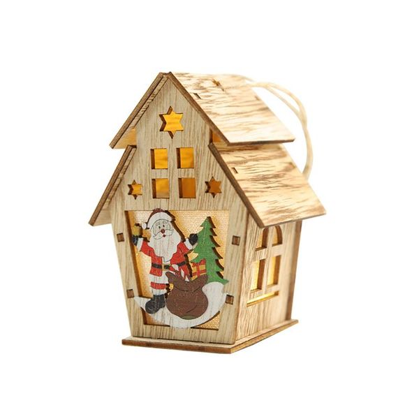 

christmas tree log cabin hanging pendant wooden decoration luminous cabin christmas decoration big double roof elk